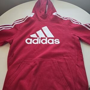 Adidas Red Hoodie with White Stripes